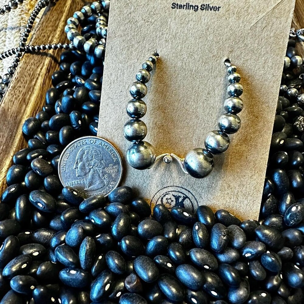 Gorgeous Graduated Authentic Sterling Silver Navajo Pearl dangle earrings